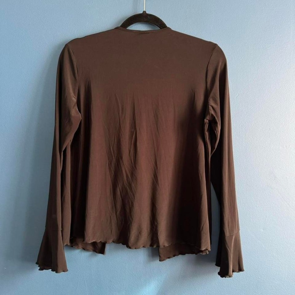 Y2K Tie Front Blouse‎ Women's Size Medium Black Chanteuse Lettuce Hem Going Out - Picture 5 of 8